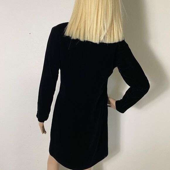 Black Velvet Vintage Dress 9 long sleeve above the knee w/rhinestones bu… - Picture 13 of 13